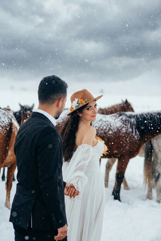 Kapadokya düğün fotoğraf çekimi kış atmosferi 