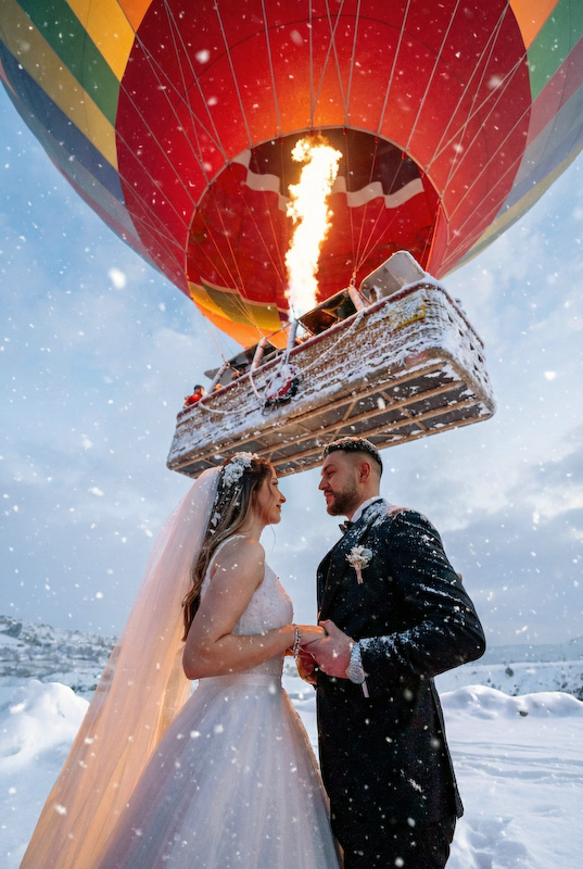 Kapadokya düğün fotoğraf çekimi kış atmosferi 