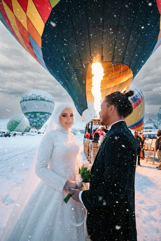 kış ışığında düğün detay fotoğrafı kapadokya 
